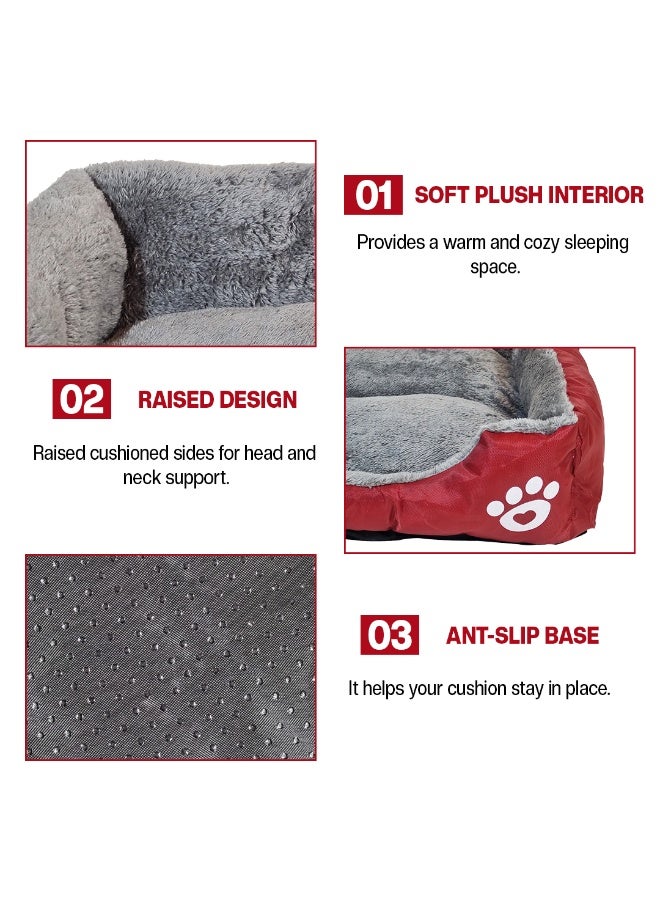 NNC PETS Orthopedic dog bed for Large dogs, Washable plush pet bed with raised bolster sides, Soft plush interior, and Non-slip bottom, Comfortable indoor dog sofa bed, Easy to clean, 90 cm (Red) - Image 3