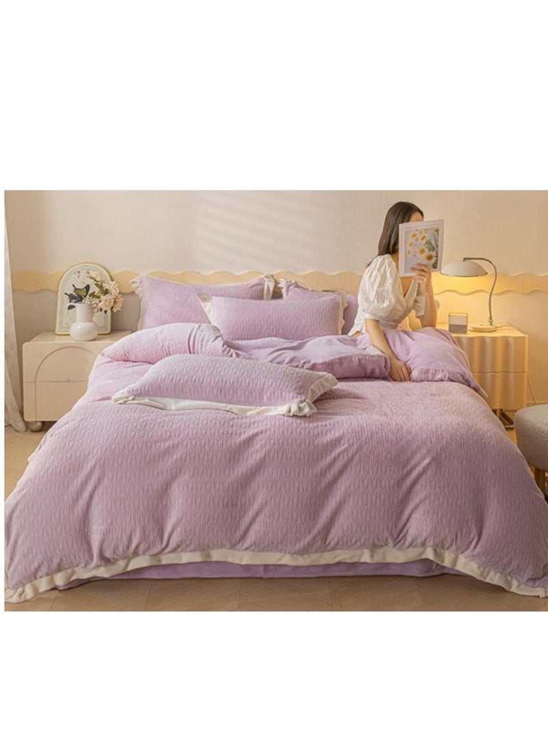Bed Sheet Style — Carved Velvet Cloth Embroidered Wide Edge Milk Velvet Four Piece Bedding Set - Image 2