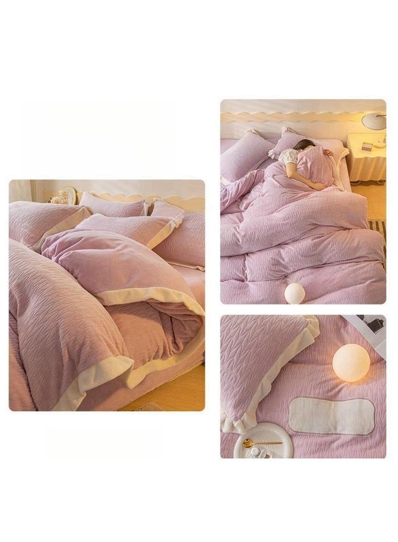 Bed Sheet Style — Carved Velvet Cloth Embroidered Wide Edge Milk Velvet Four Piece Bedding Set - Image 3