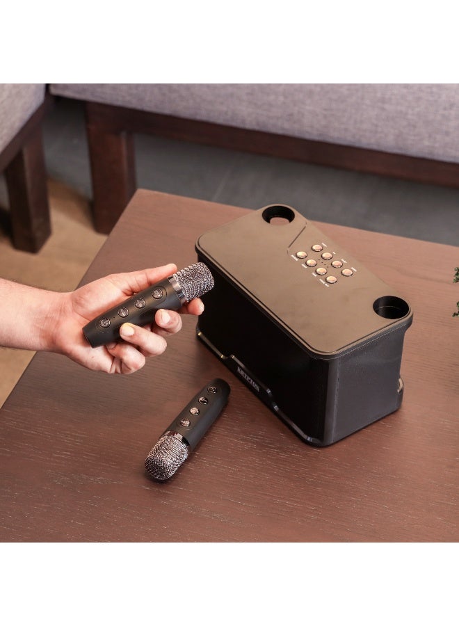 Krypton Wireless Speaker & Karaoke Microphone KNMS5340 | Dual Speaker, 2 Mic | Bluetooth, USB, TF, AUX | Home & Party Use | Black - Image 5