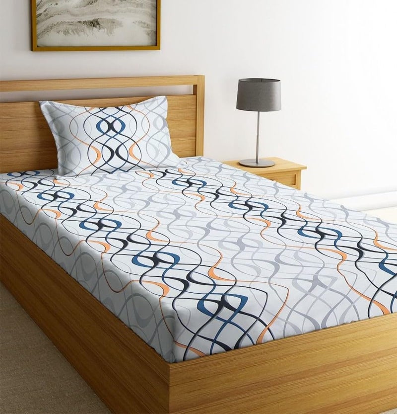 NEW LEAF Glace Cotton 220 TC Flat Single Bedsheets for Summer Breathable | Wrinklefree (Size-60 X 90 Inch) with 1 Pillow Covers (Size-17 X 27 Inches, Zigzag, White Black Zigzag) - Image 3