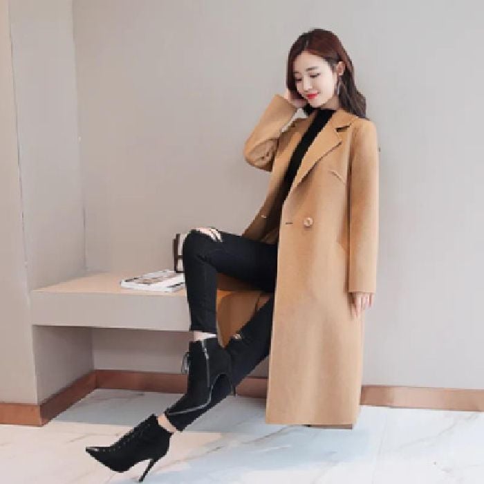 Autumn and Winter Woolen Coat plus size Coat Womens New Coat Mid-length plus size Woolen Coat Korean Loose Woolen Coat Camel 