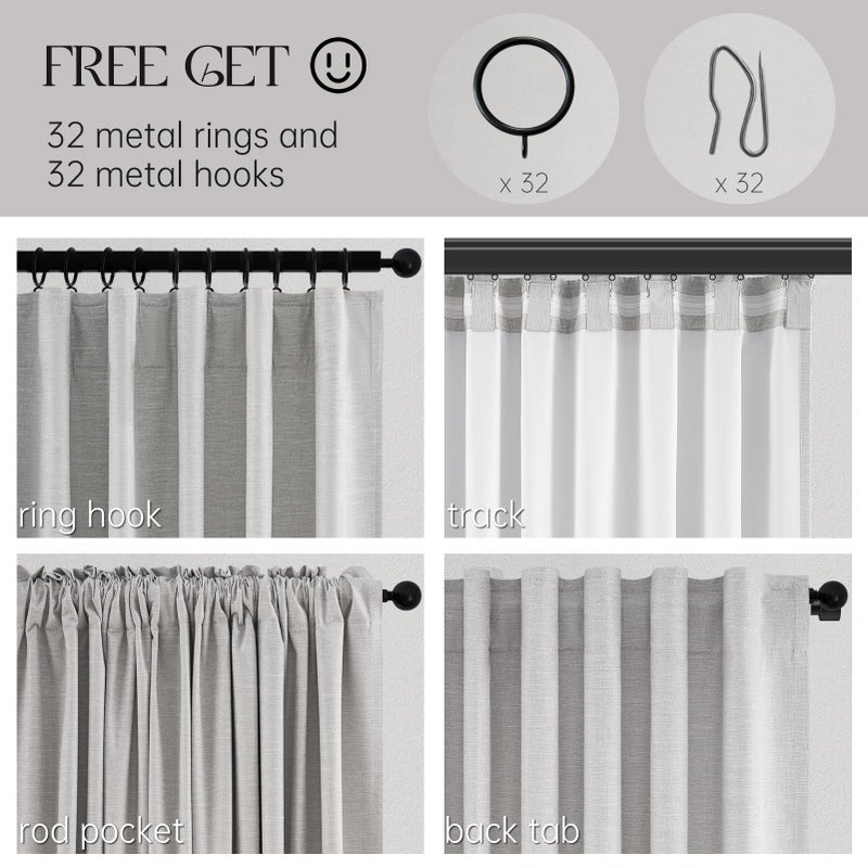 Topfinel Linen Gray Blackout Curtains 96 Inch Long  Boho Beige Gothic Viral Drapes Pinch Pleated Curtains with Hooks for Living Room  Neutral 8FT Back Tab Bedroom Curtains 52"" X 96"" 8 FT 2 Panels - Image 5