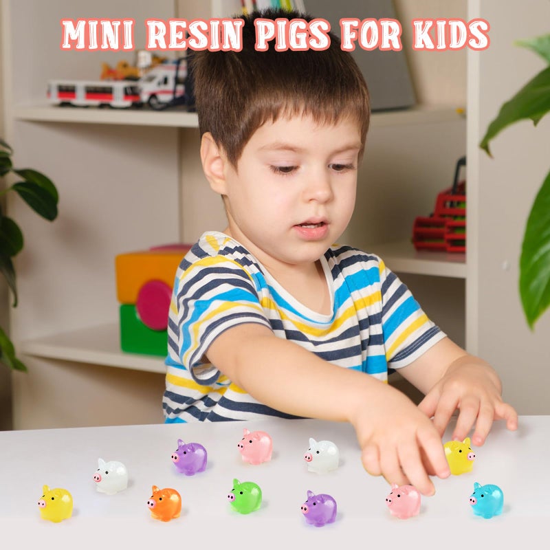 VICROIC 48 PCS Luminous Mini Resin Pigs, Miniature Piggy Figurines, Tiny Pigs Glow in The Dark for Dollhouse, Aquarium, Cake Decorations, Fairy Garden Landscape, Birthday Party Decor (7 Colors) - Image 5