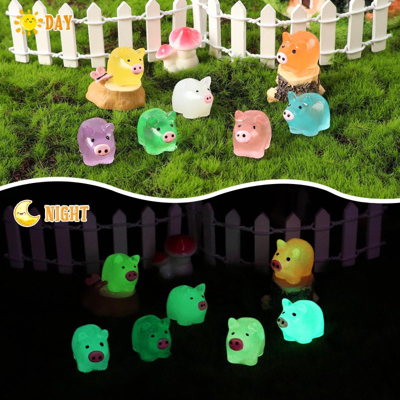 VICROIC 48 PCS Luminous Mini Resin Pigs, Miniature Piggy Figurines, Tiny Pigs Glow in The Dark for Dollhouse, Aquarium, Cake Decorations, Fairy Garden Landscape, Birthday Party Decor (7 Colors) - Image 4