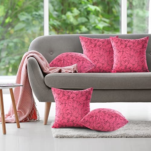 Nirwana Decor® Avion Textured Velvet Cushion Covers, 16x16 inches/40x40 cms, for Home/Sofa/Bed/Chair (Pink, 16x16 inches) Pack of 5 - Image 1