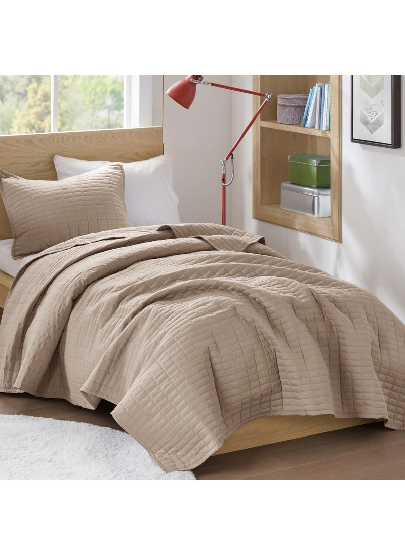 Comfort Spaces Comfort Spaces Kienna Quilt SetLuxury Double Sided Stitching Design Summer Blanket Lightweight Soft All Season Bedding Layer Matching Sham Taupe Coverlet TwinTwin XL66x90 2 Piece 