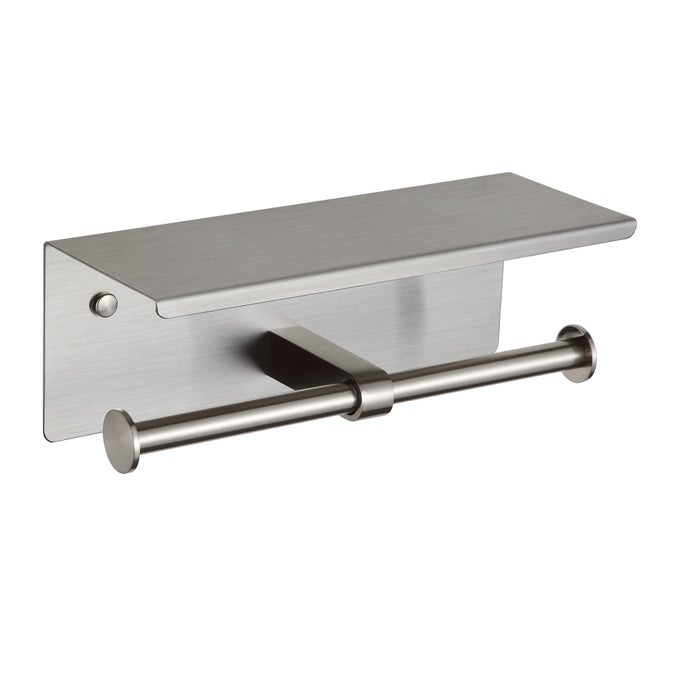 TOILET PAPER HOLDER WITH SHELF BRUSHED NICKEL DOUBLE HEAD TOILET TISSUE ROLL HOLDER 304 STAINLESS STEEL WALL MOUNT FOR BATHROOM