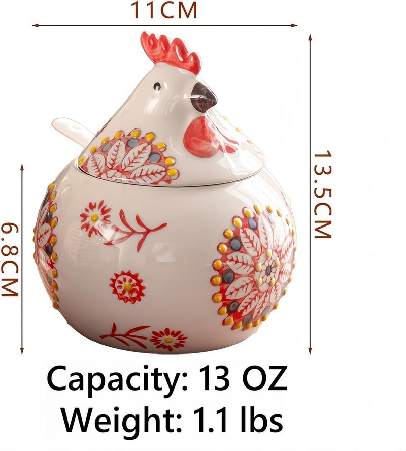 Frezonika Ceramic Salt Cellar with Lid and Spoon, 13 OZ Large Chicken Salt Jar, Salt Holder for Counter, Coffee, Sugar, Spices and Candies, Salt Containers for Countertop (Red) - Image 4