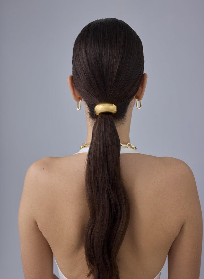 PAVOI 14K Yellow Gold Plated Dome Waterproof Chunky Metal Hair Band Ponytail Holders for Women - Stainless Steel Statement Cuff Fashion Accessories - Stretchy Gold Hair Ties - Image 5