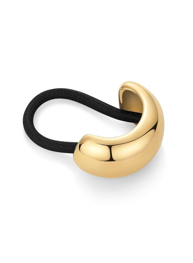 PAVOI 14K Yellow Gold Plated Dome Waterproof Chunky Metal Hair Band Ponytail Holders for Women - Stainless Steel Statement Cuff Fashion Accessories - Stretchy Gold Hair Ties - Image 1