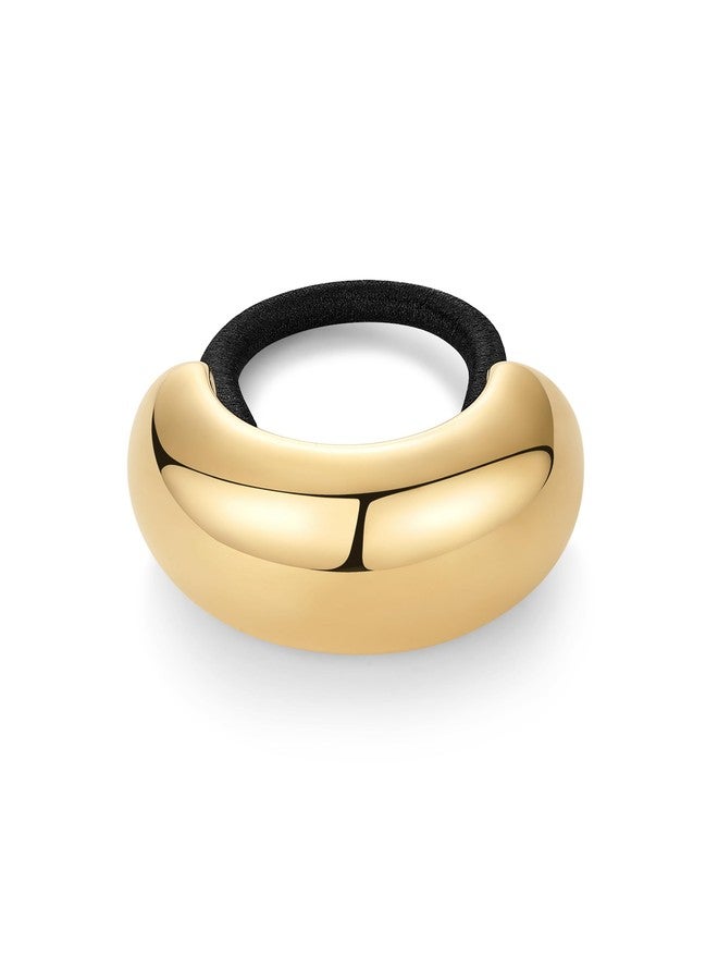PAVOI 14K Yellow Gold Plated Dome Waterproof Chunky Metal Hair Band Ponytail Holders for Women - Stainless Steel Statement Cuff Fashion Accessories - Stretchy Gold Hair Ties - Image 4