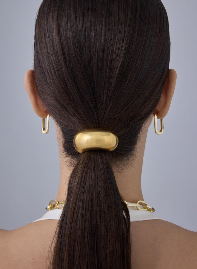 PAVOI 14K Yellow Gold Plated Dome Waterproof Chunky Metal Hair Band Ponytail Holders for Women - Stainless Steel Statement Cuff Fashion Accessories - Stretchy Gold Hair Ties - Image 2