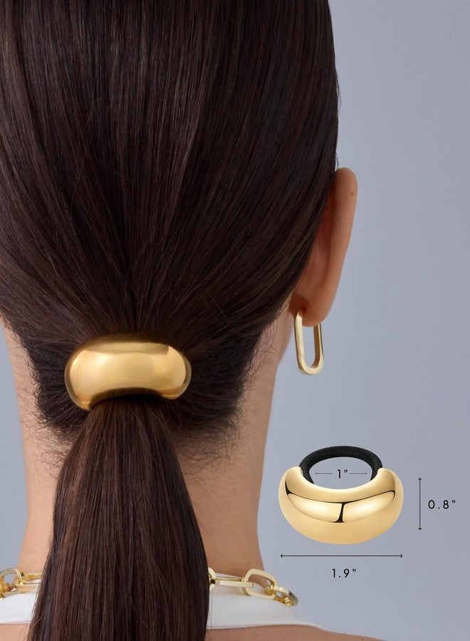 PAVOI 14K Yellow Gold Plated Dome Waterproof Chunky Metal Hair Band Ponytail Holders for Women - Stainless Steel Statement Cuff Fashion Accessories - Stretchy Gold Hair Ties - Image 3