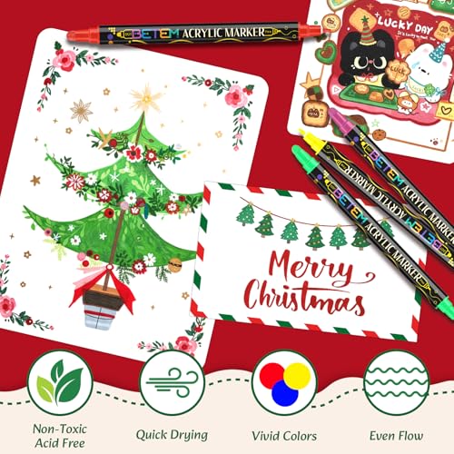 Betem 36 Colors Dual Tip Acrylic Paint Pens Markers, Premium Acrylic Paint Markers Stocking Stuffers for Rock, Wood, Fabric, Glass, Canvas, Ceramic, Christmas Gifts for Teens DIY Crafts Art Supplies - Image 5