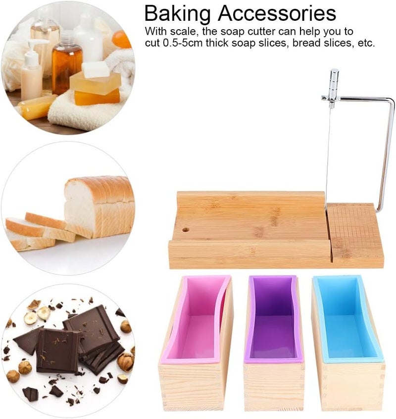 klarako Silicone Soap Making Mold, Wooden Box Set Manual Soap Cutter with Scale Kitchen Tool 1200ml - Image 1