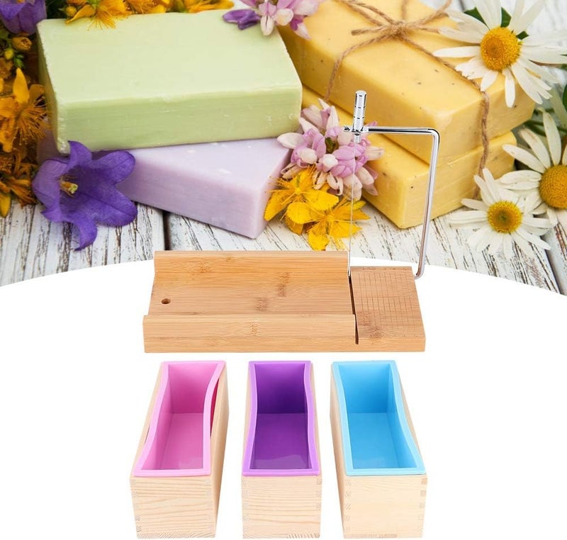 klarako Silicone Soap Making Mold, Wooden Box Set Manual Soap Cutter with Scale Kitchen Tool 1200ml - Image 2