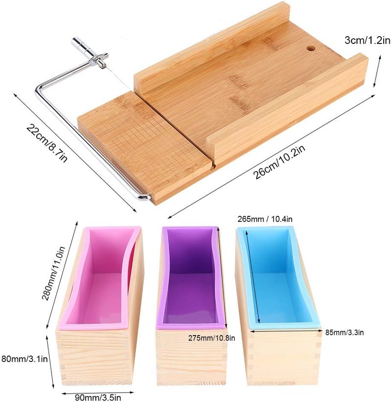 klarako Silicone Soap Making Mold, Wooden Box Set Manual Soap Cutter with Scale Kitchen Tool 1200ml - Image 4