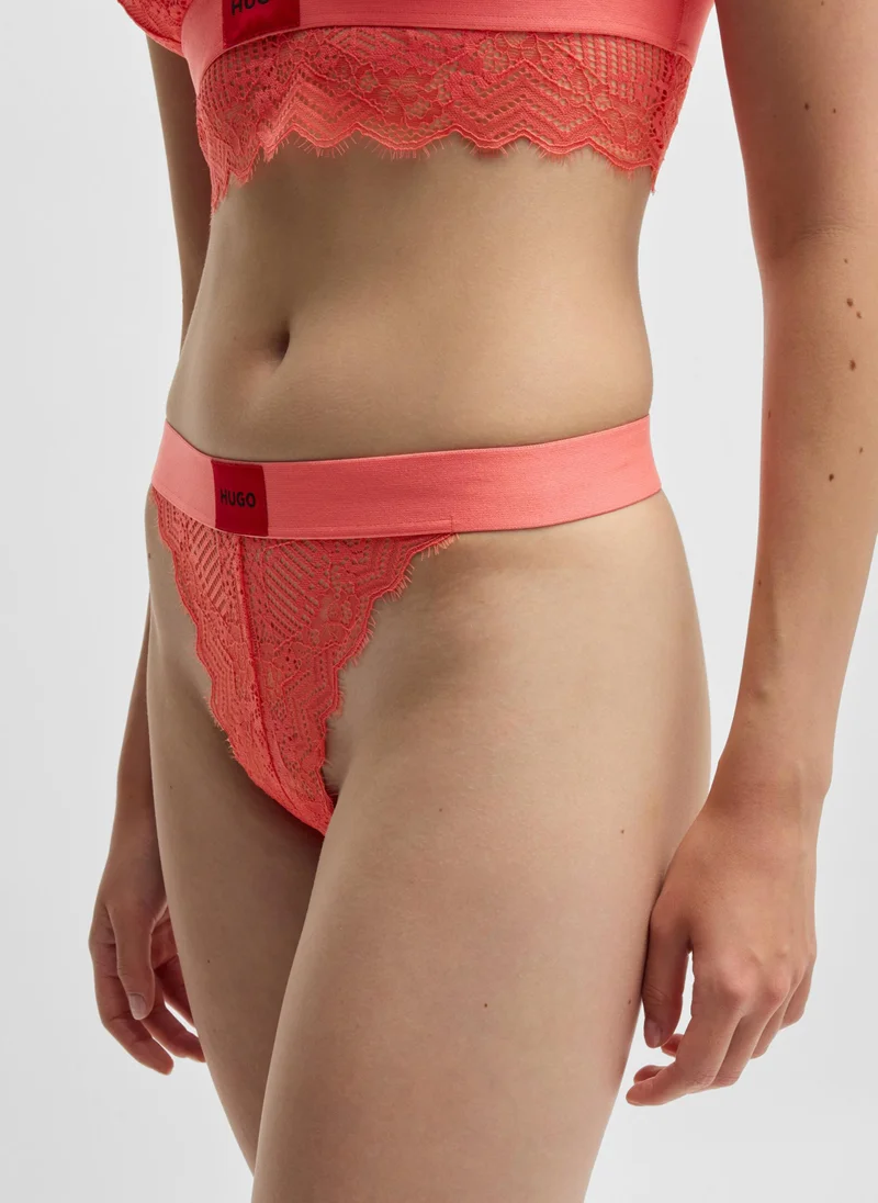 HUGO Lace thong with red logo label