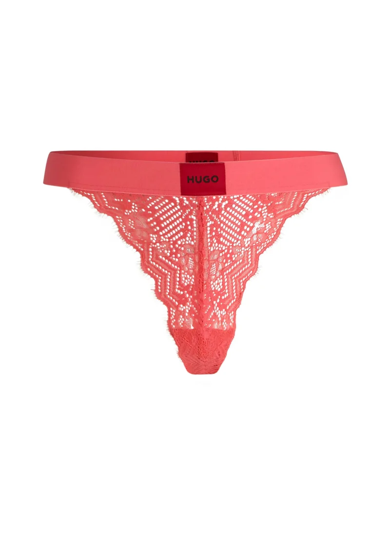 HUGO Lace thong with red logo label