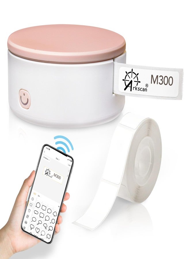 طابعة ملصقات حرارية محمولة Arkscan M300، تعمل لاسلكياً مع الهواتف الذكية، بدون حبر وقابلة لإعادة الشحن، مزودة بقوالب وخطوط متعددة للمنزل والمكتب والتخزين (دائرية وردية). - Image 1