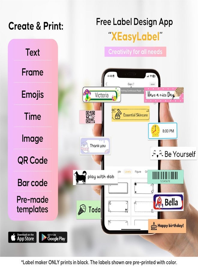 طابعة ملصقات حرارية محمولة Arkscan M300، تعمل لاسلكياً مع الهواتف الذكية، بدون حبر وقابلة لإعادة الشحن، مزودة بقوالب وخطوط متعددة للمنزل والمكتب والتخزين (دائرية وردية). - Image 2