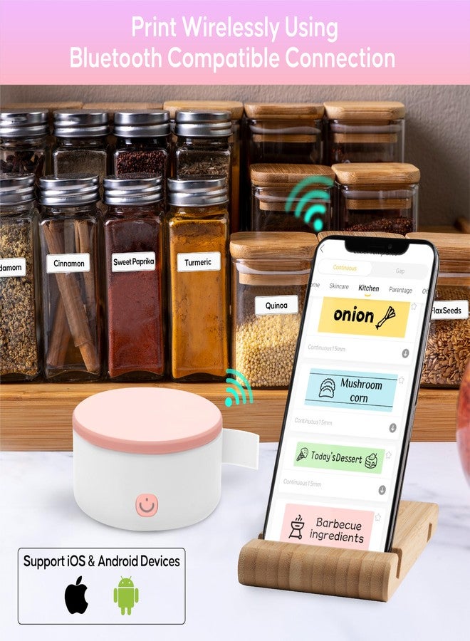 طابعة ملصقات حرارية محمولة Arkscan M300، تعمل لاسلكياً مع الهواتف الذكية، بدون حبر وقابلة لإعادة الشحن، مزودة بقوالب وخطوط متعددة للمنزل والمكتب والتخزين (دائرية وردية). - Image 3