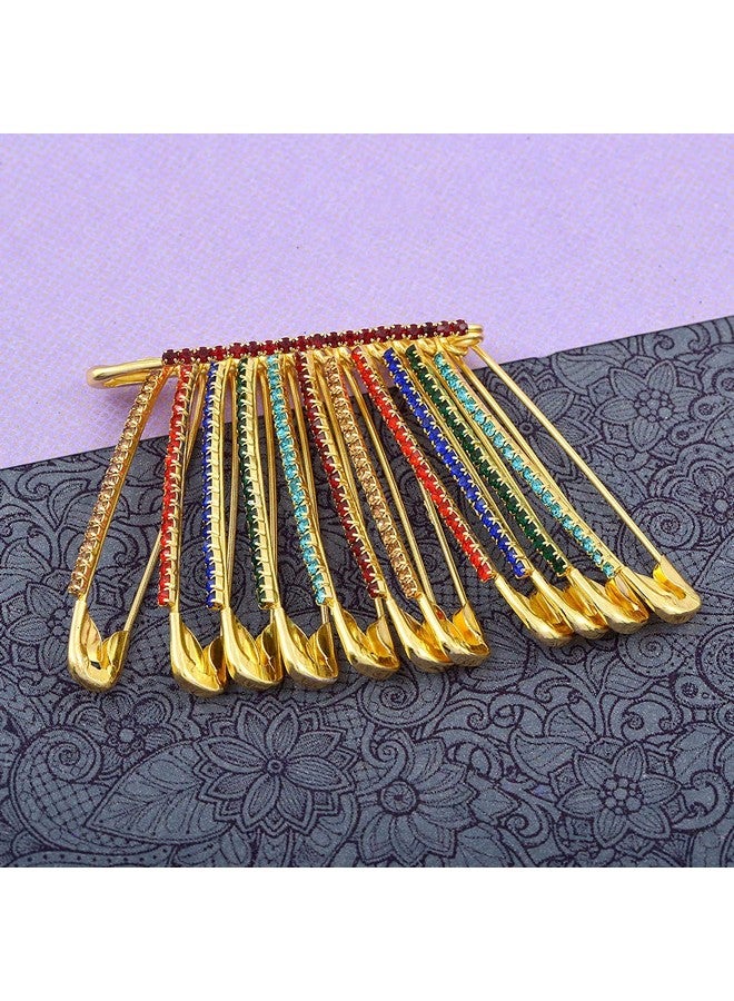 VAMA VAMA Multicolor Rhinestone Safety Saree Pins Brooches Sweater Shawl Clips Faux Crystal Brooches Shiny Brooch Pins for Clothing Dress Pants Skirt Dressing Accessories (Multicolor Safety Pins) - Image 3
