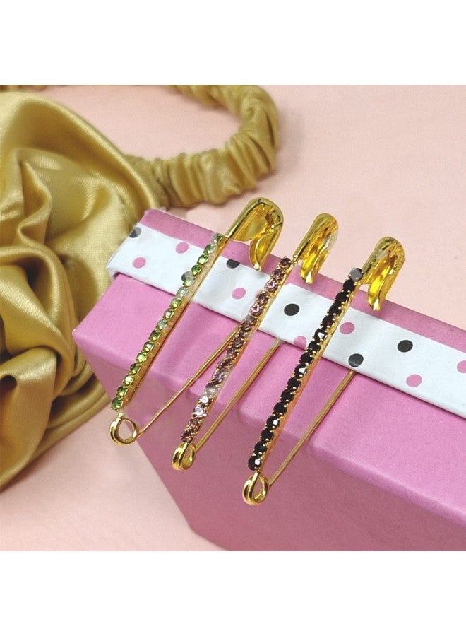 VAMA VAMA Multicolor Rhinestone Safety Saree Pins Brooches Sweater Shawl Clips Faux Crystal Brooches Shiny Brooch Pins for Clothing Dress Pants Skirt Dressing Accessories (Multicolor Safety Pins) - Image 4