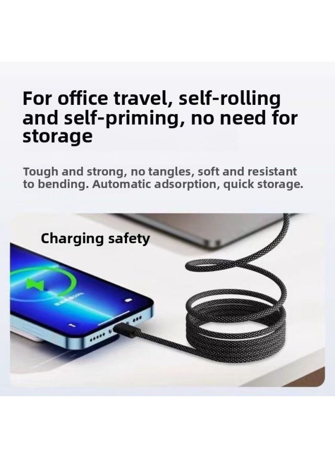 Generic - 0W Car Usb Charging Cable Magnetic Flat PD Android Phone Flash 60wM Data Cable Ac For Huawei Typec-Colour:1.5m-Model:[white] For Apple/usb Interface 12w Fast Charging ★ Magnetic Absorption Without Tangling - Image 1