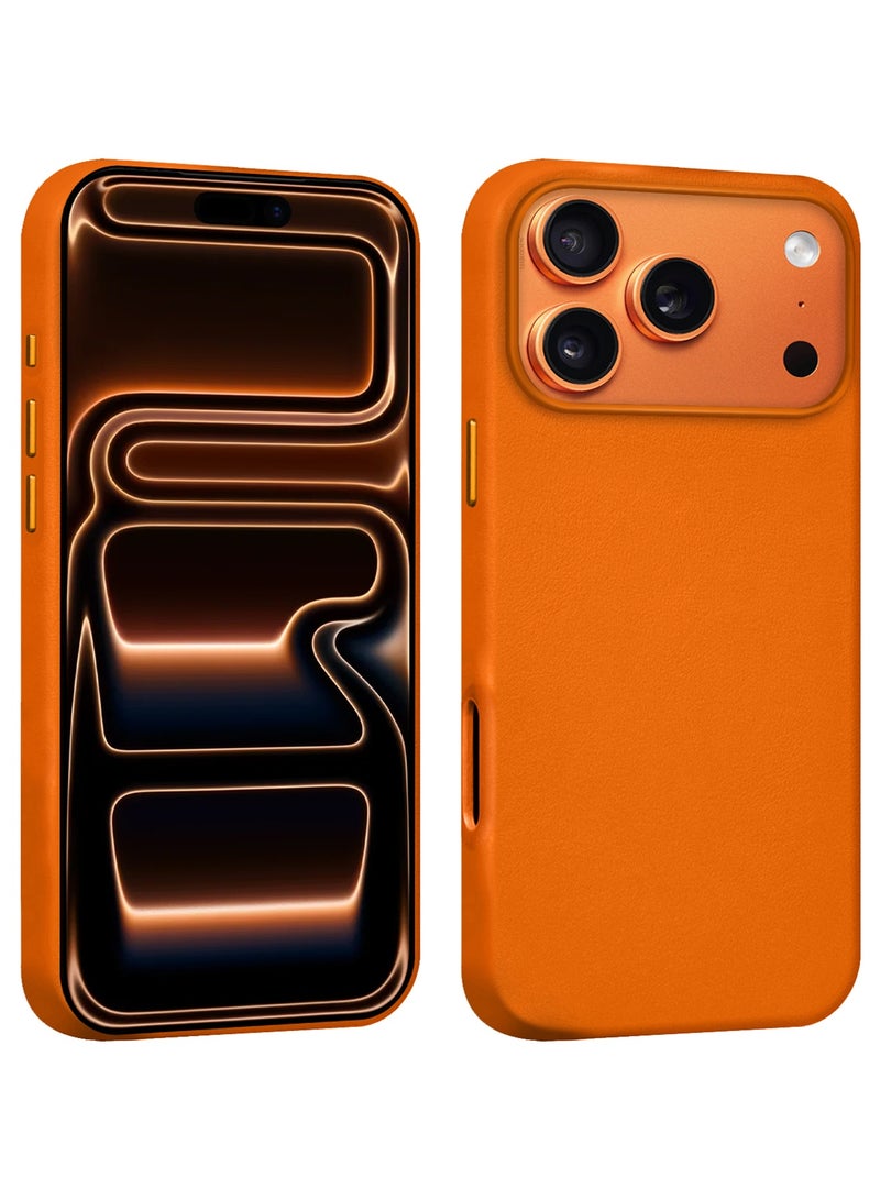 CATANES Premium Leather Case for iPhone 17 Pro – Shockproof, Waterproof, Matte Finish, Anti-Slip, Slim Fit - Cosmic Orange - Image 3