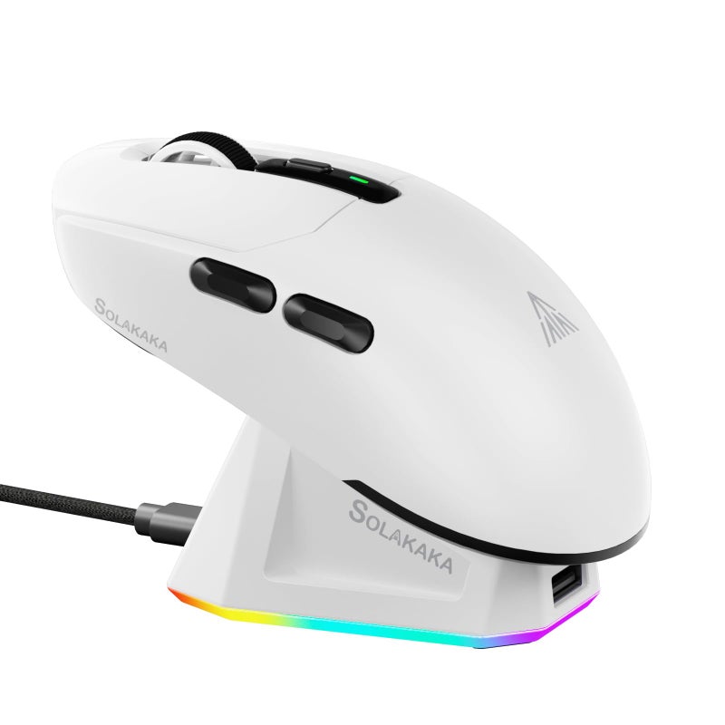 SOLAKAKA SM820 Wireless Gaming Mouse with RGB Charging Dock,24000 DPI Tri-Modes Wireless Mouse with 2 Side Buttons,Programmable Macro Mouse for Gaming(White) - Image 1