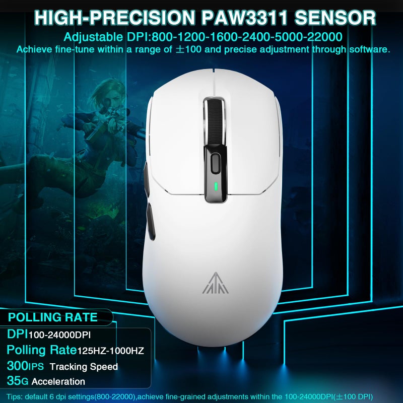 SOLAKAKA SM820 Wireless Gaming Mouse with RGB Charging Dock,24000 DPI Tri-Modes Wireless Mouse with 2 Side Buttons,Programmable Macro Mouse for Gaming(White) - Image 5