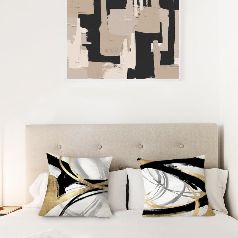 Supwhd Black White and Gold Pillow Covers, Abstract Black and Gold Pillow Covers 18x18 Set of 2, Modern Boho Home Decor, Black and Gold Decorative Throw Pillows Cover for Couch Living Room Bedroom - Image 4