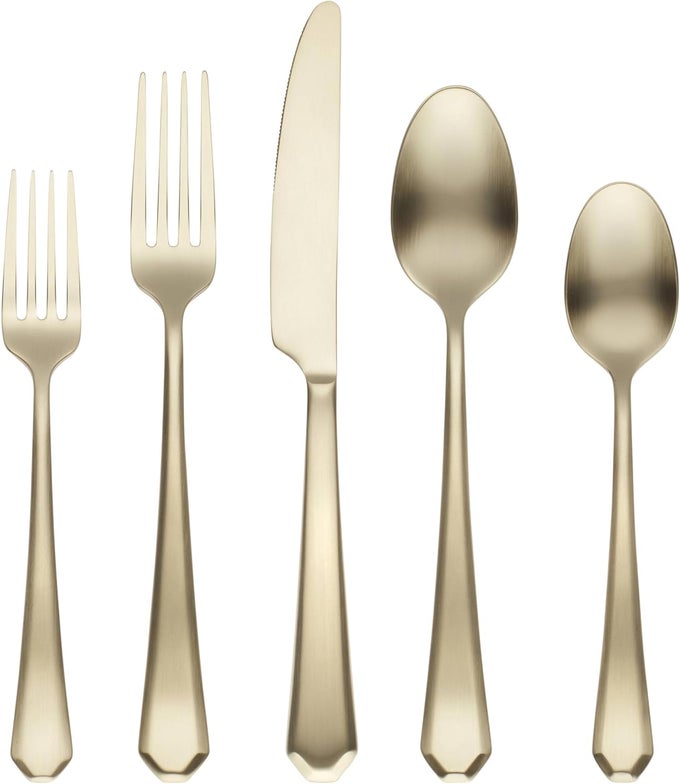 CHAMPAGNE GEO SATIN PIECE FLATWARE SET 20 COUNT