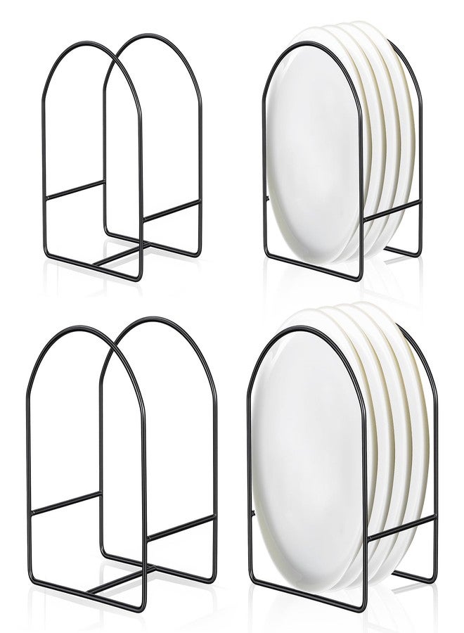 Caeuiciw 4 Packs Black Kitchen Plate Holder for Cabinet 2 Large 2 Small Dinner Dish Plate Organizer Rack Upright Dish Drying Racks Metal Dishes Racks Stand - Image 1