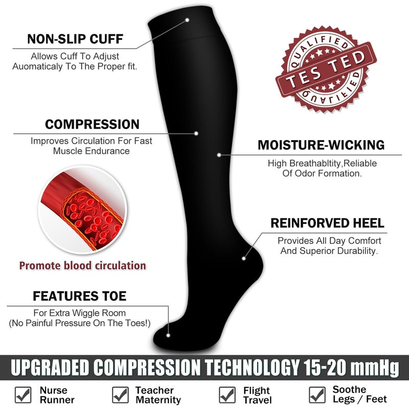 Bluemaple 6 Pack Copper Compression Socks for Women and Men Circulation-Best Support for Medical,Running,Nursing,Athletic - Image 5