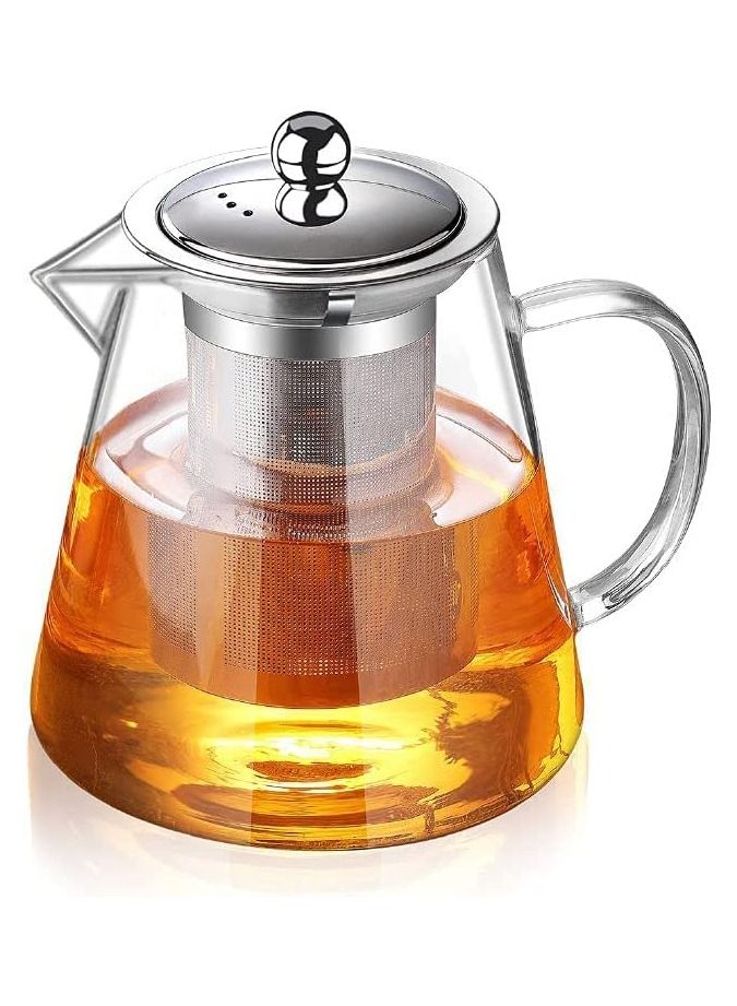 GGEROU 950ml Glass Tea Pot, Borosilicate Glass Teapot, Loose Leaf Tea Kettle, Borosilicate Glass Heat Resistant Clear Leaf Teapot with Infuser Strainer for Microwavable and Stovetop Safe - Image 1