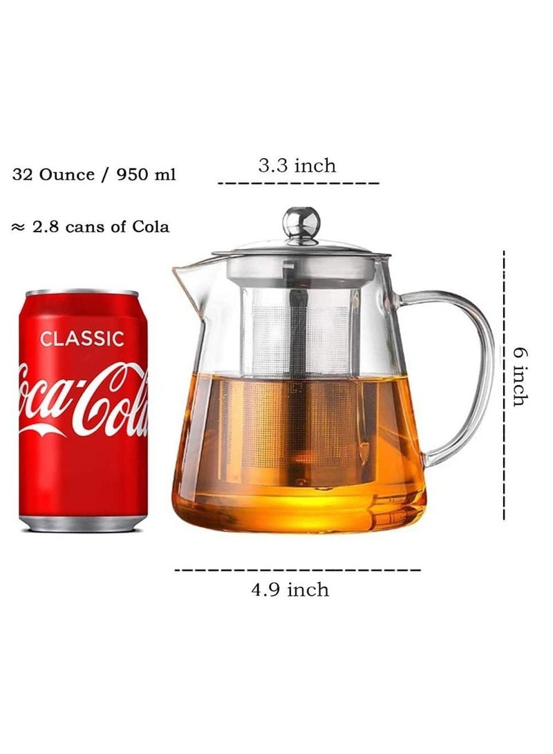 GGEROU 950ml Glass Tea Pot, Borosilicate Glass Teapot, Loose Leaf Tea Kettle, Borosilicate Glass Heat Resistant Clear Leaf Teapot with Infuser Strainer for Microwavable and Stovetop Safe - Image 3