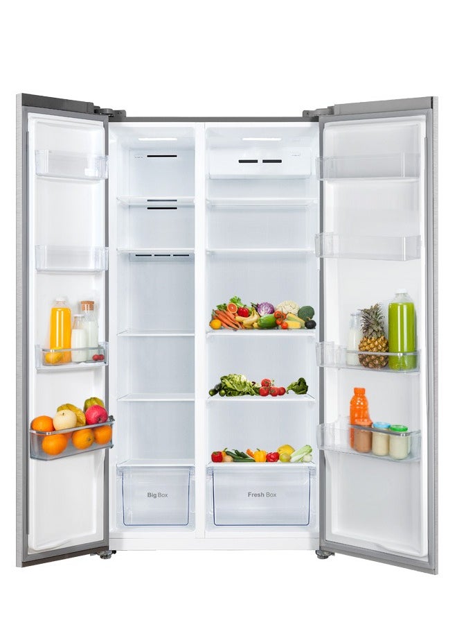 AURORA - 612L Side by Side Refrigerator, No-Frost with Electric Control, LED Lighting, 5 Fridge Shelves & 5 Freezer Shelves, Energy Grade D, Elegant Blue Interior, Inox Finish | Model Name: AR-840SNFT - Image 1