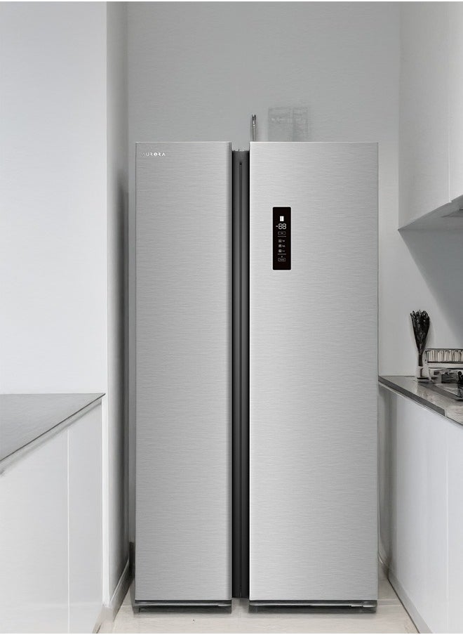 AURORA - 612L Side by Side Refrigerator, No-Frost with Electric Control, LED Lighting, 5 Fridge Shelves & 5 Freezer Shelves, Energy Grade D, Elegant Blue Interior, Inox Finish | Model Name: AR-840SNFT - Image 1