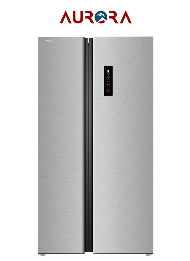 AURORA - 612L Side by Side Refrigerator, No-Frost with Electric Control, LED Lighting, 5 Fridge Shelves & 5 Freezer Shelves, Energy Grade D, Elegant Blue Interior, Inox Finish | Model Name: AR-840SNFT - Image 1