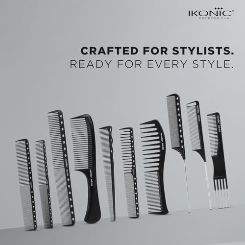 Ikonic Professional Hair Dressing Comb Set of 10 with Pouch for Detangling, Frizz Free Styling & Shine, Durable & Chemical Resistant, For All Hair Types, Personal Use, Salons, Beauty Parlours & Spas - Image 2