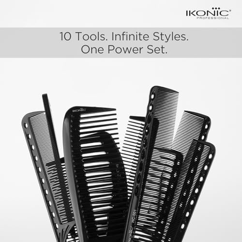 Ikonic Professional Hair Dressing Comb Set of 10 with Pouch for Detangling, Frizz Free Styling & Shine, Durable & Chemical Resistant, For All Hair Types, Personal Use, Salons, Beauty Parlours & Spas - Image 5