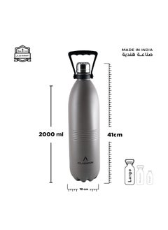 Atlasware Water Bottle with a Capacity of 2000 ml, Stainless Steel Water Bottle that keeps Cold for 130 Hours and Keeps Heat for 52 Hours, Cappuccini  - Image 2