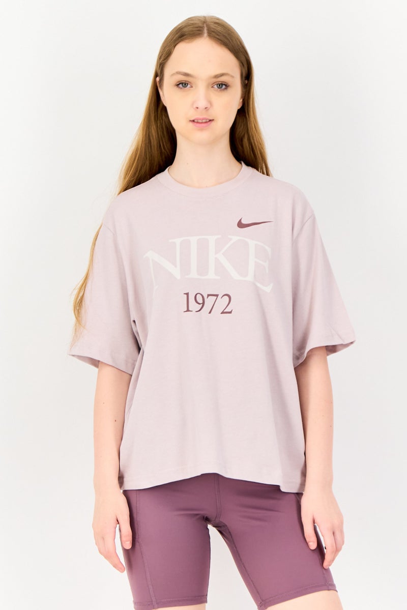 Nike Women Loose Fit Brand Logo Short Sleeves Training T-Shirt, Mauve - Image 1