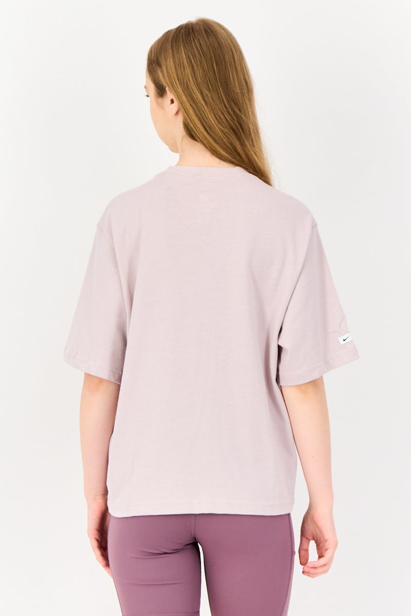 Nike Women Loose Fit Brand Logo Short Sleeves Training T-Shirt, Mauve - Image 4