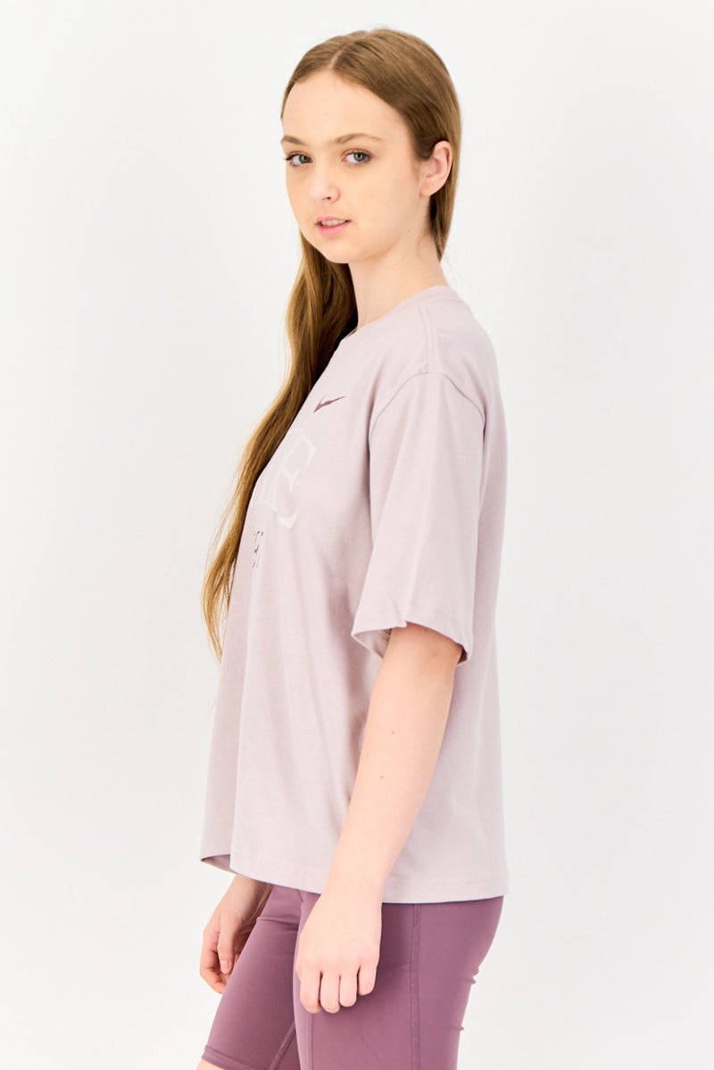 Nike Women Loose Fit Brand Logo Short Sleeves Training T-Shirt, Mauve - Image 2