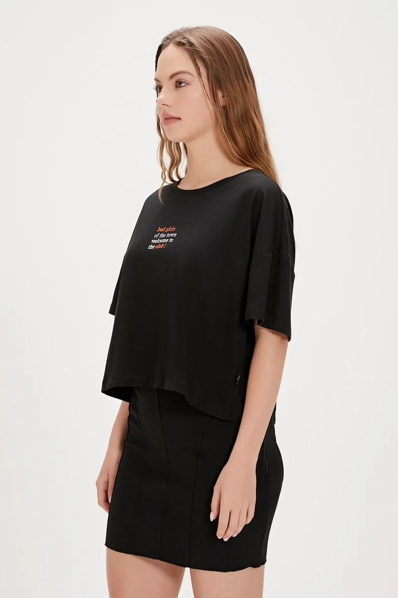 Bad Bear Town Black Printed Women's T-Shirt