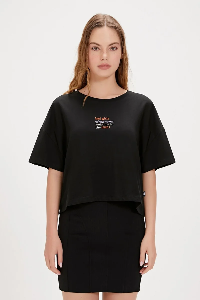 Bad Bear Town Black Printed Women's T-Shirt